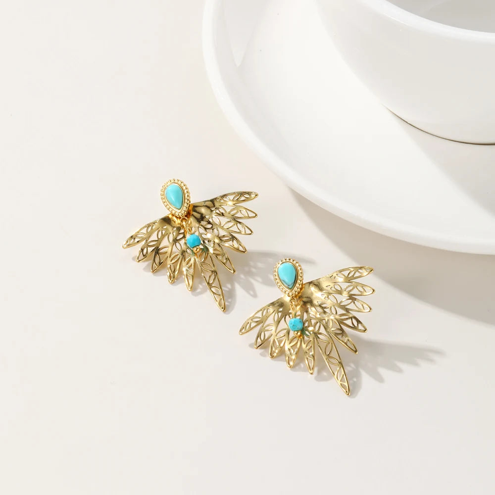 18K Gold Plated Stud Earrings - High Fashion With Natural Stones 18K Gold Plated Stud Earrings - High Fashion With Natural Stones